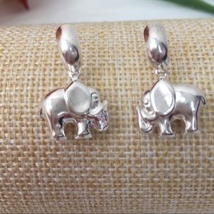 Elephant Dangling Earrings- 925 White Gold Filled for Women. Stud Earrings.